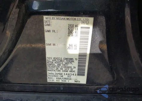 2013 Nissan Altima 2.5 z USA, uszkodzony, nr VIN 1N4AL3AP6DC144543